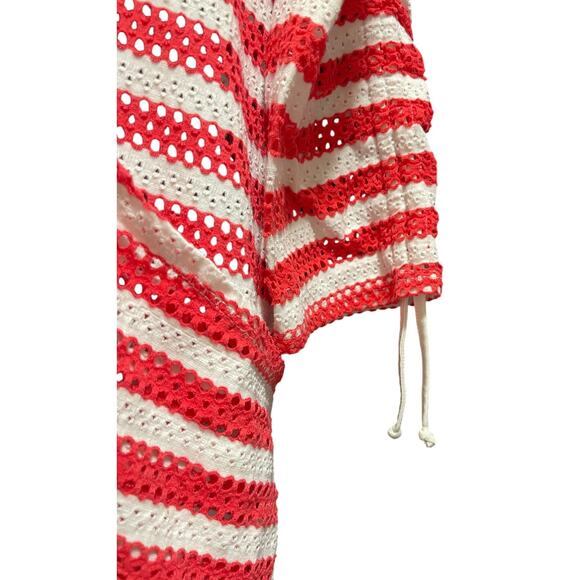 Forcynthia Beachwear Size Small Red & White Striped Open Knit Hooded Sweater - Picture 6 of 7